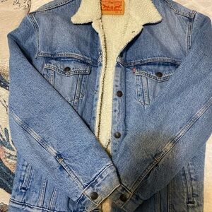 Levi's Cream Sherpa Jacket with Blue Accents